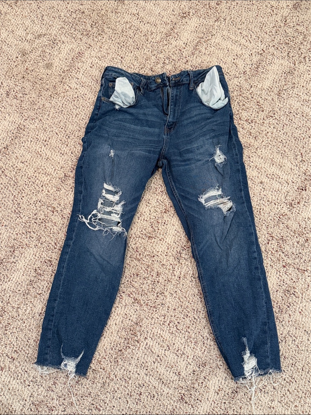 American Eagle Outfitters Dark Blue Distressed Boyfriend Jeans